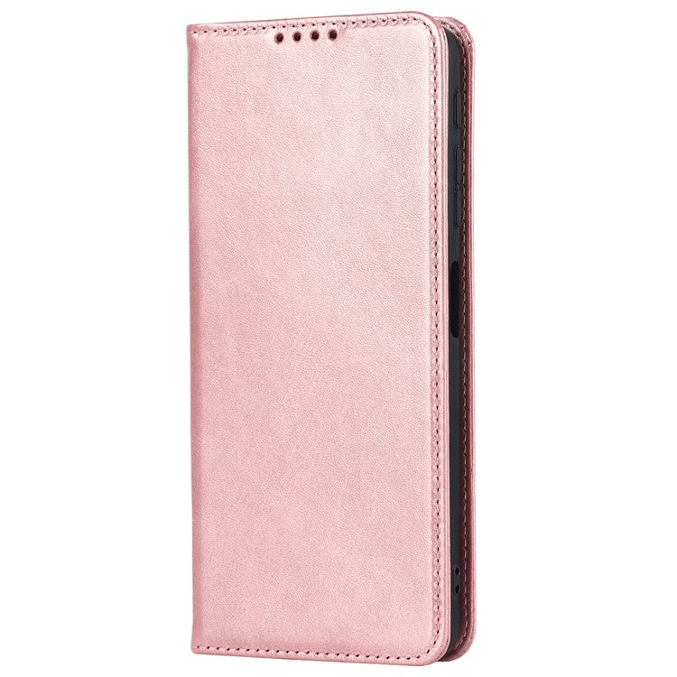 PU Leather Protective Case for Motorola Moto G52j 5G, Calf Texture Magnetic Auto Closing Shell Phone Stand Wallet Cover - Rose Gold