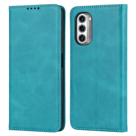 PU Leather Protective Case for Motorola Moto G52j 5G, Calf Texture Magnetic Auto Closing Shell Phone Stand Wallet Cover - Sky Blue