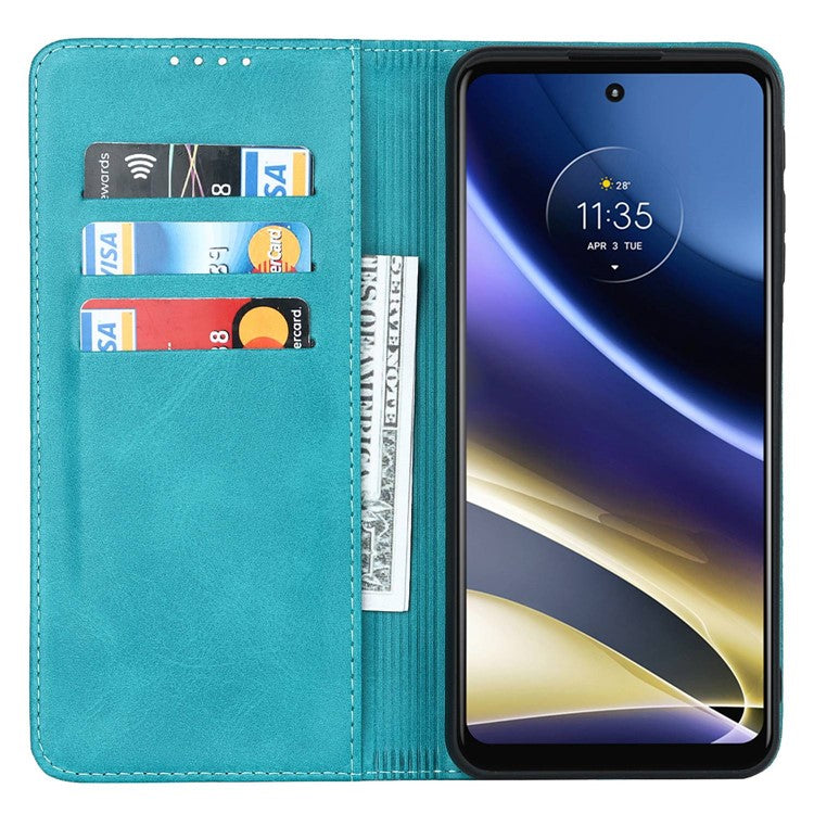 PU Leather Protective Case for Motorola Moto G52j 5G, Calf Texture Magnetic Auto Closing Shell Phone Stand Wallet Cover - Sky Blue