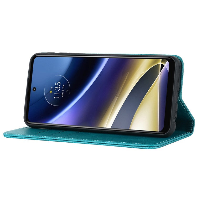 PU Leather Protective Case for Motorola Moto G52j 5G, Calf Texture Magnetic Auto Closing Shell Phone Stand Wallet Cover - Sky Blue