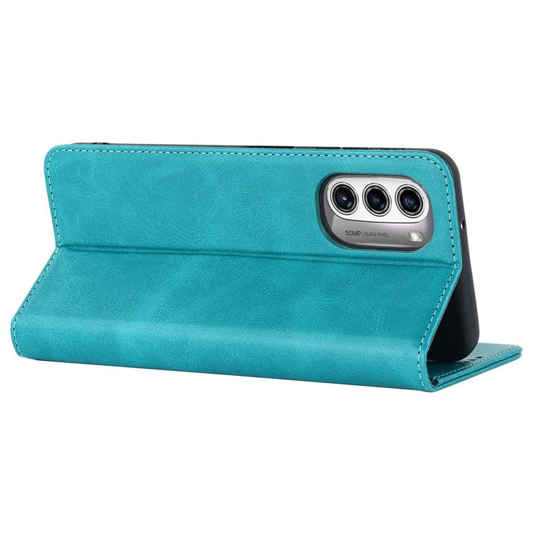 PU Leather Protective Case for Motorola Moto G52j 5G, Calf Texture Magnetic Auto Closing Shell Phone Stand Wallet Cover - Sky Blue