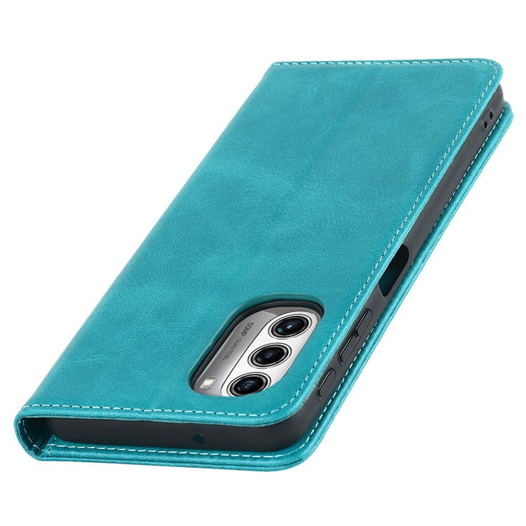 PU Leather Protective Case for Motorola Moto G52j 5G, Calf Texture Magnetic Auto Closing Shell Phone Stand Wallet Cover - Sky Blue