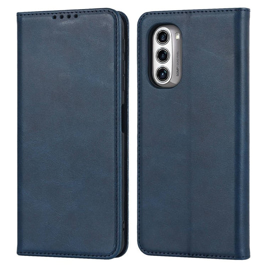 PU Leather Protective Case for Motorola Moto G52j 5G, Calf Texture Magnetic Auto Closing Shell Phone Stand Wallet Cover - Dark Blue