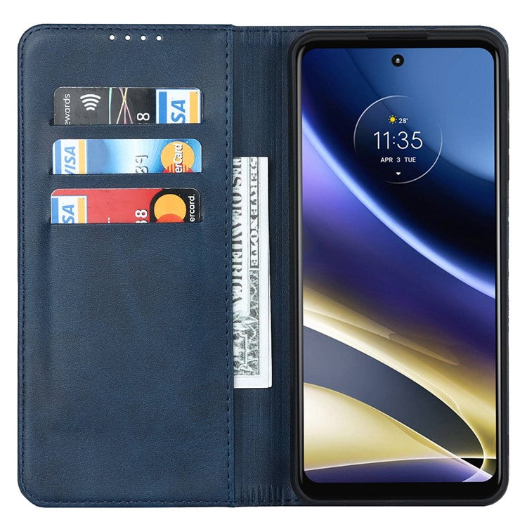 PU Leather Protective Case for Motorola Moto G52j 5G, Calf Texture Magnetic Auto Closing Shell Phone Stand Wallet Cover - Dark Blue