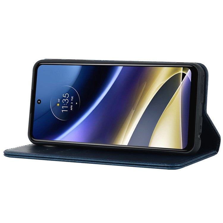 PU Leather Protective Case for Motorola Moto G52j 5G, Calf Texture Magnetic Auto Closing Shell Phone Stand Wallet Cover - Dark Blue