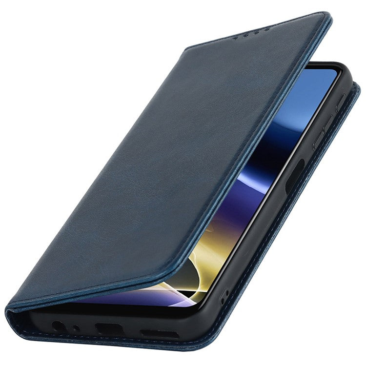 PU Leather Protective Case for Motorola Moto G52j 5G, Calf Texture Magnetic Auto Closing Shell Phone Stand Wallet Cover - Dark Blue