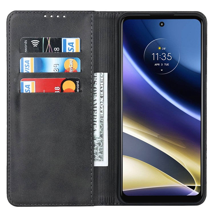 PU Leather Protective Case for Motorola Moto G52j 5G, Calf Texture Magnetic Auto Closing Shell Phone Stand Wallet Cover - Black