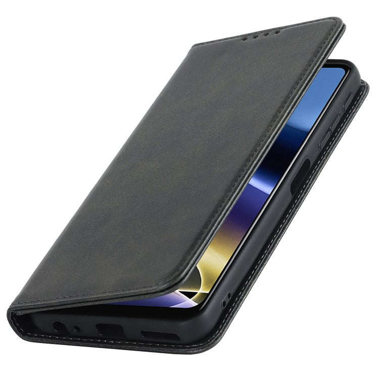 PU Leather Protective Case for Motorola Moto G52j 5G, Calf Texture Magnetic Auto Closing Shell Phone Stand Wallet Cover - Black