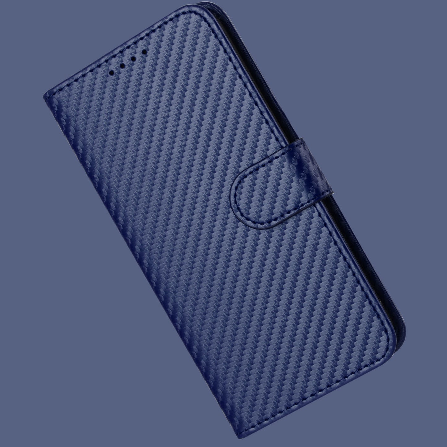 For iPhone 17 Wallet Case with Strap Carbon Fiber Texture Leather Mobile Cover - Royal Blue