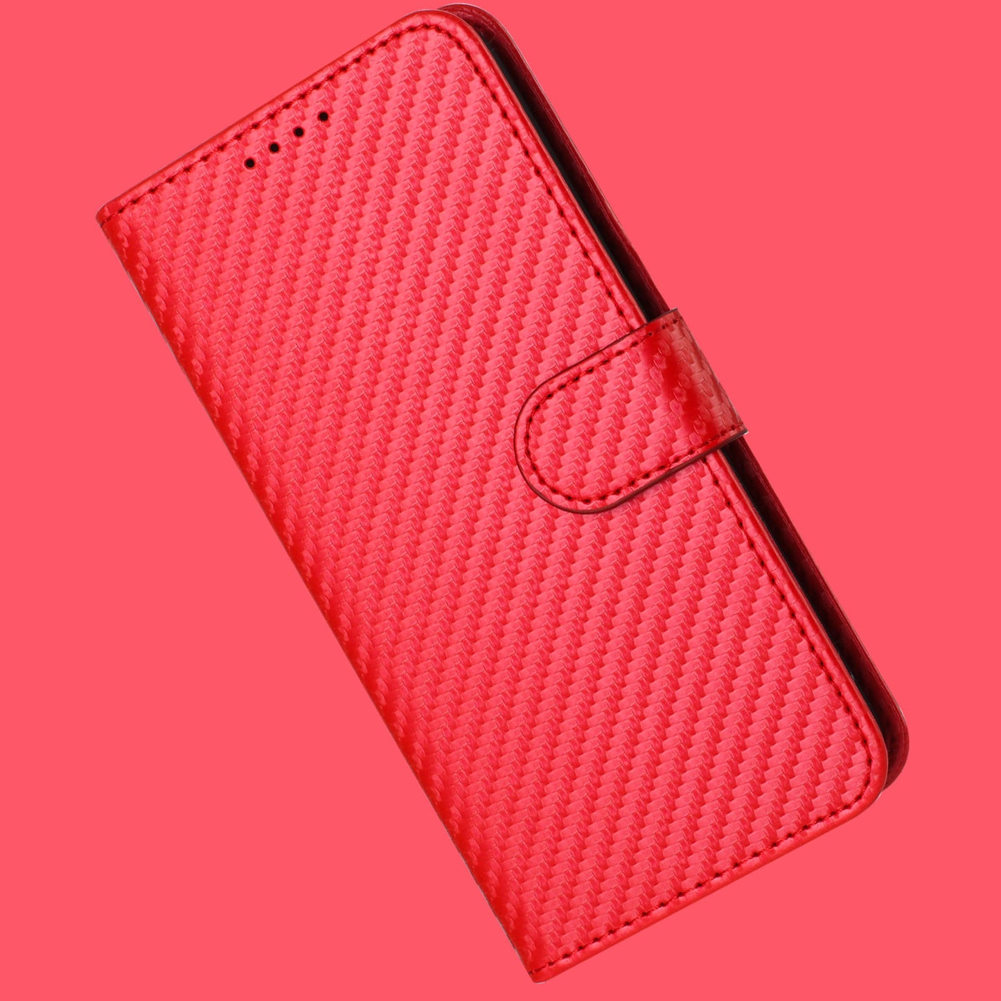 For iPhone 17 Wallet Case with Strap Carbon Fiber Texture Leather Mobile Cover - Red