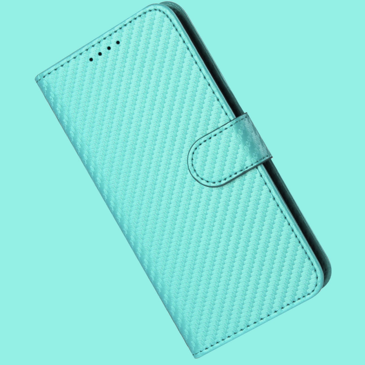 For iPhone 17 Wallet Case with Strap Carbon Fiber Texture Leather Mobile Cover - Light Blue