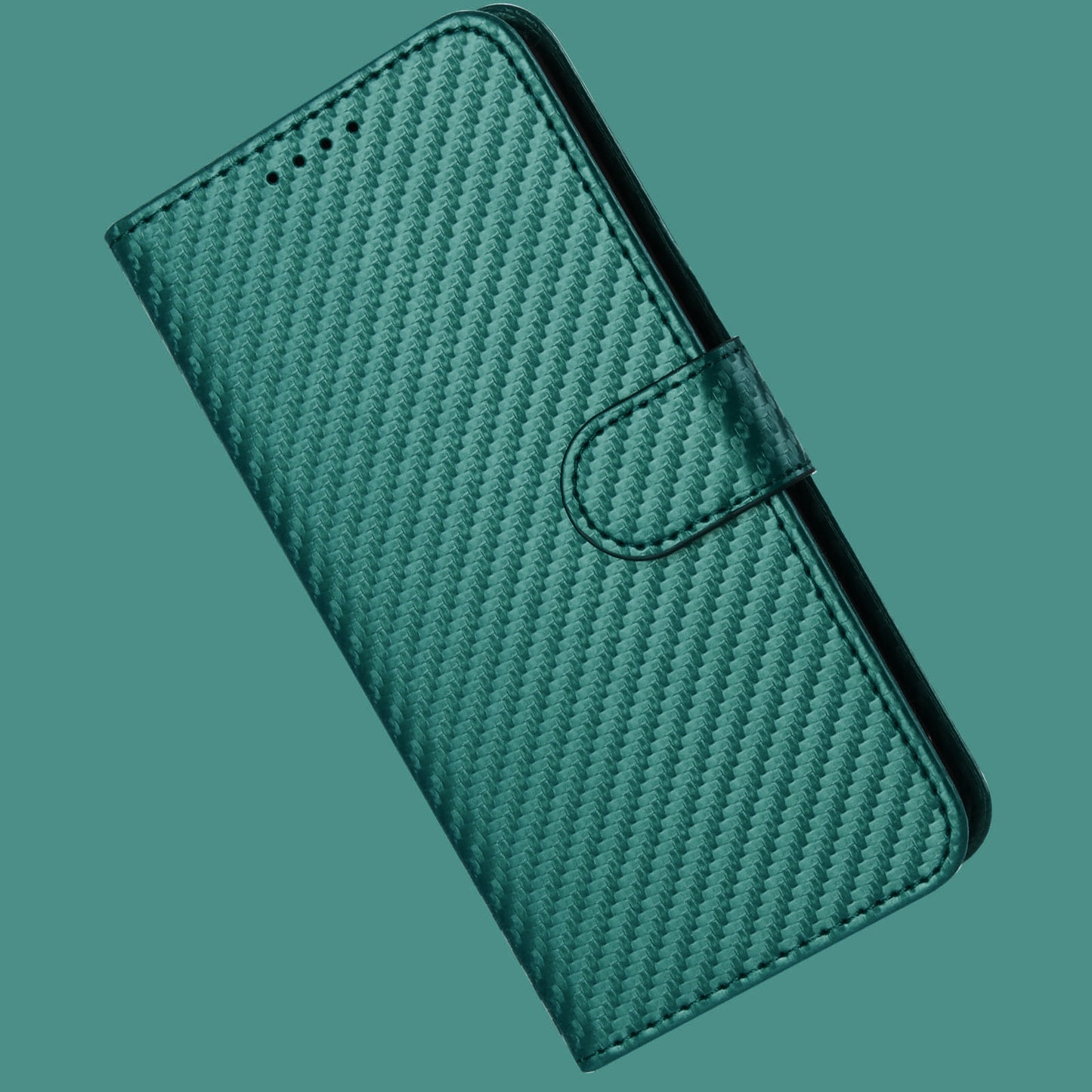 For iPhone 17 Wallet Case with Strap Carbon Fiber Texture Leather Mobile Cover - Blackish Green