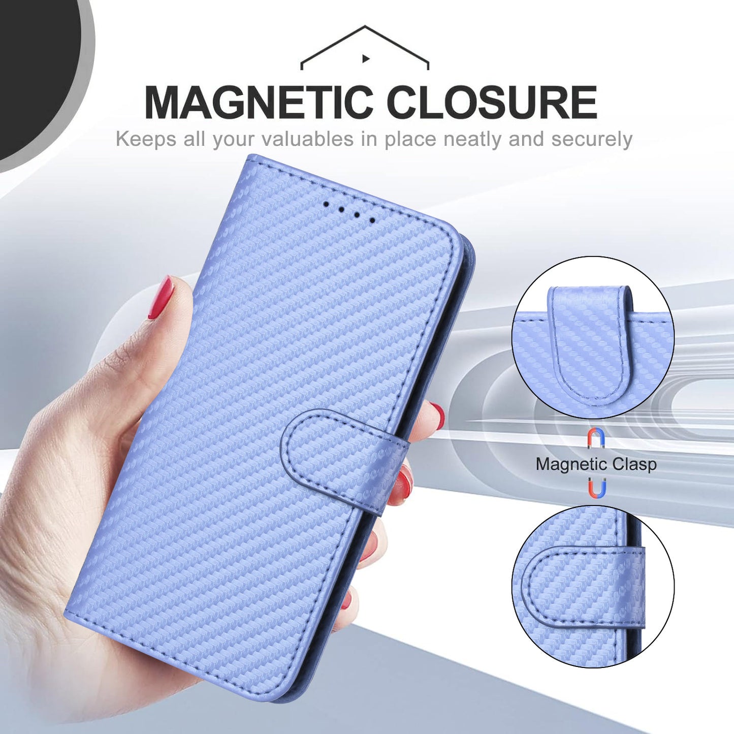 For iPhone 17 Wallet Case with Strap Carbon Fiber Texture Leather Mobile Cover - Purple
