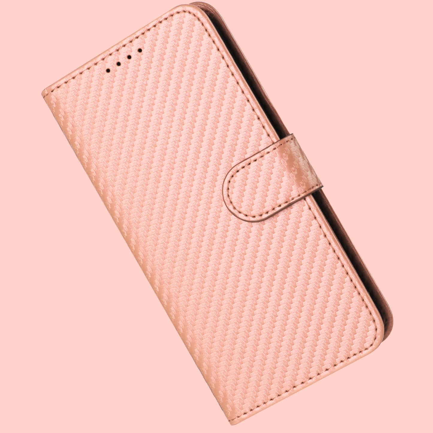 For iPhone 17 Wallet Case with Strap Carbon Fiber Texture Leather Mobile Cover - Pink