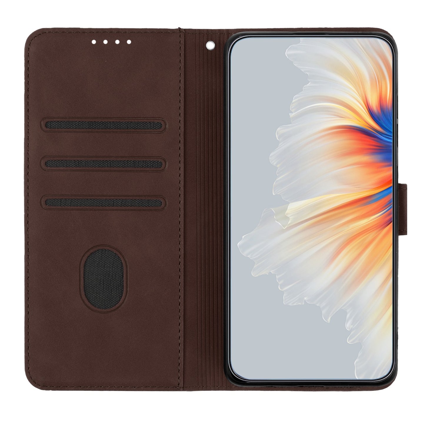 For iPhone 17 Leather Case Wallet Stand Smile Imprinted Phone Cover with Strap - Coffee