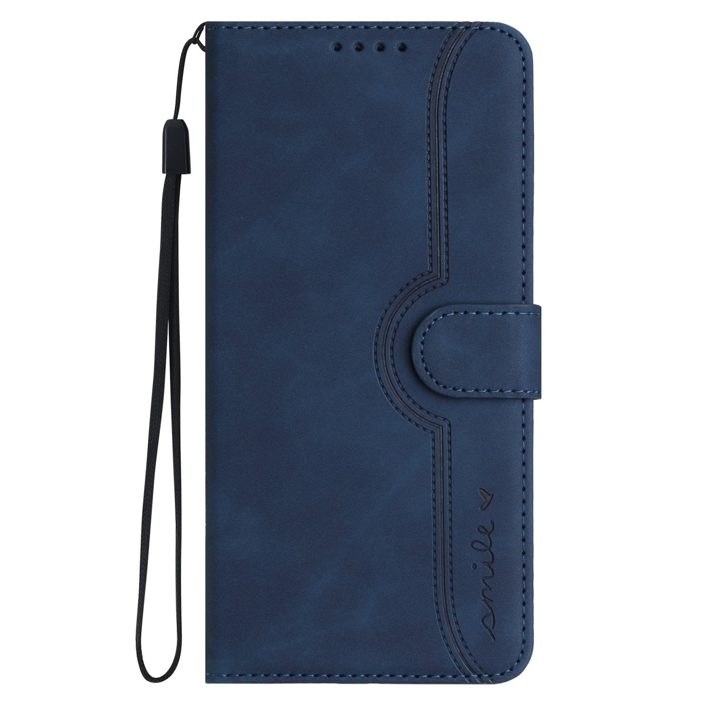 For iPhone 17 Leather Case Wallet Stand Smile Imprinted Phone Cover with Strap - Royal Blue