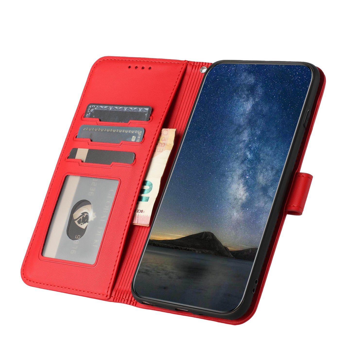 For iPhone 17 Pro Phone Cases Mandala Flower Leather Wallet Mobile Cover with Strap - Red