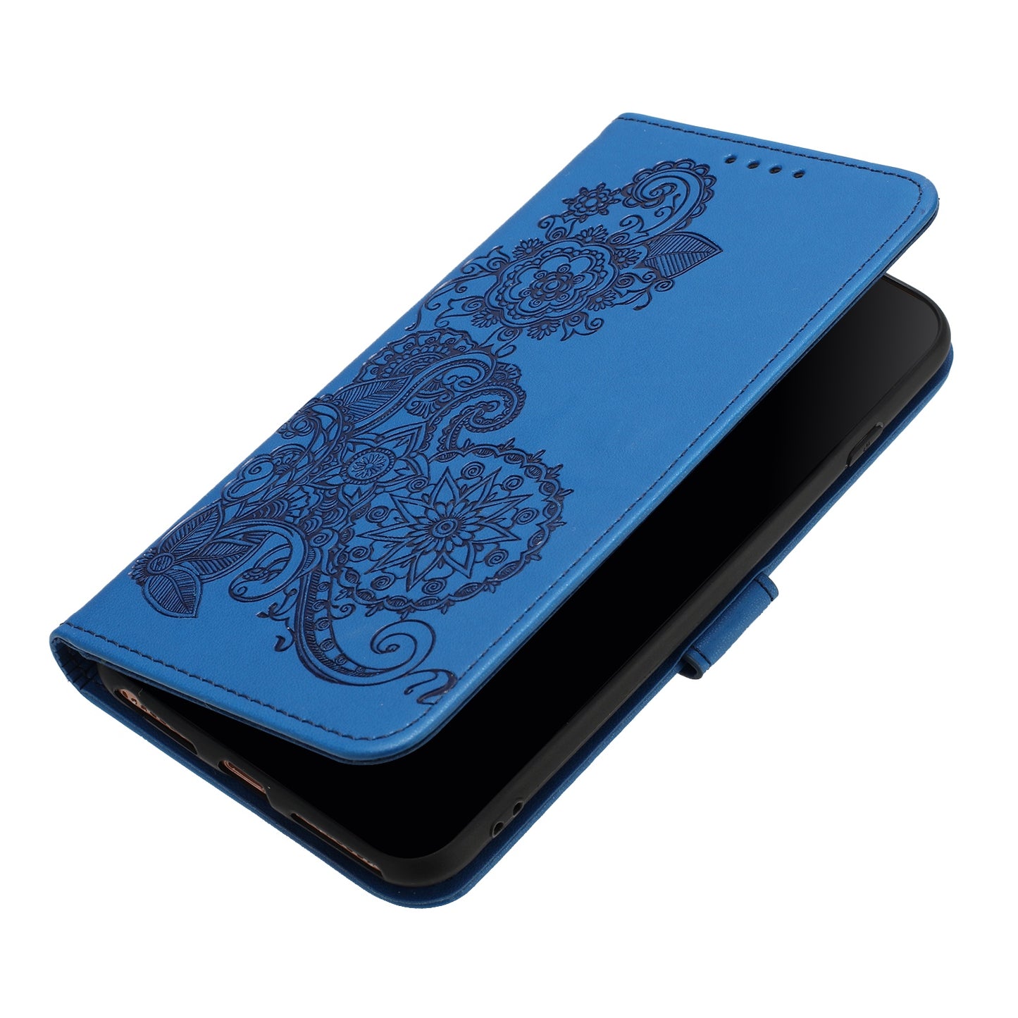 For iPhone 17 Pro Phone Cases Mandala Flower Leather Wallet Mobile Cover with Strap - Royal Blue