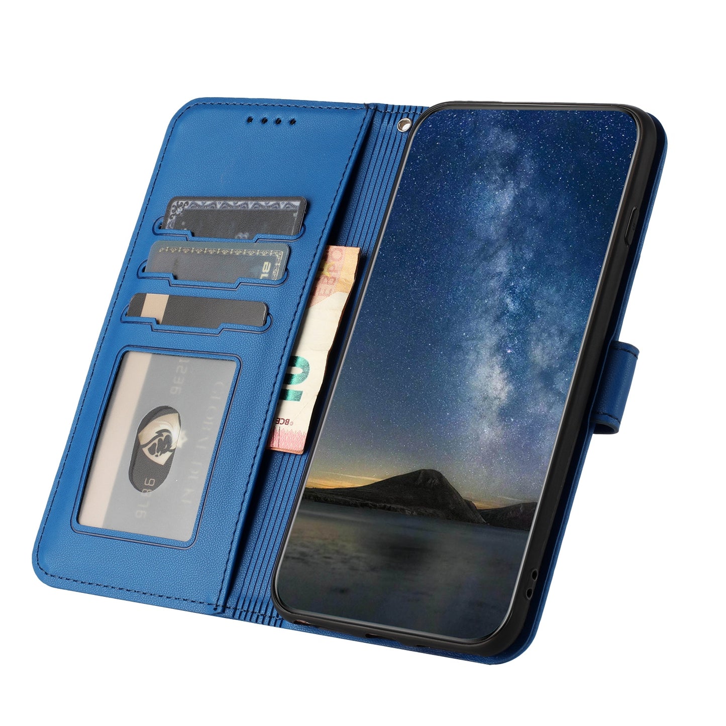 For iPhone 17 Pro Phone Cases Mandala Flower Leather Wallet Mobile Cover with Strap - Royal Blue