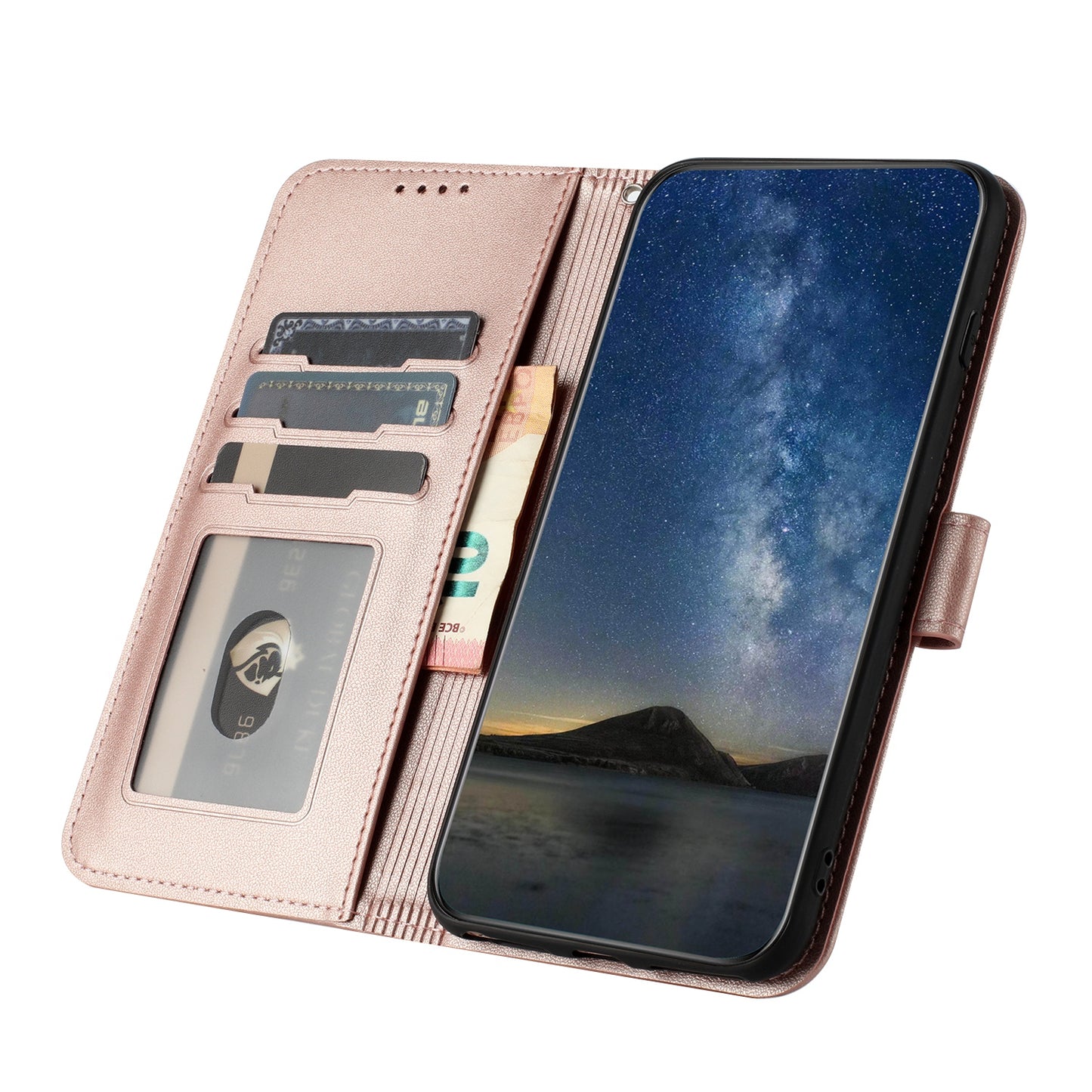 For iPhone 17 Pro Phone Cases Mandala Flower Leather Wallet Mobile Cover with Strap - Rose Gold
