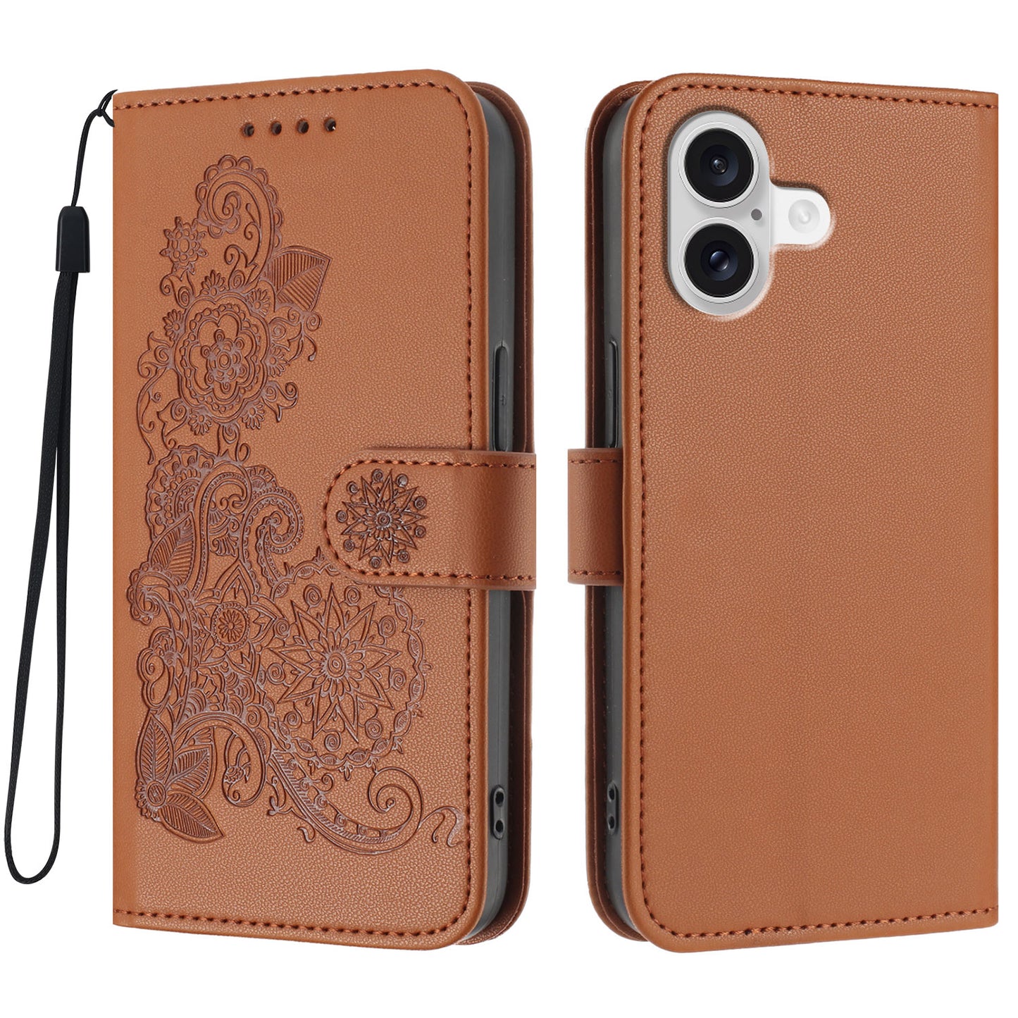 For iPhone 17 Phone Cases Mandala Flower Leather Wallet Mobile Cover with Strap - Coffee