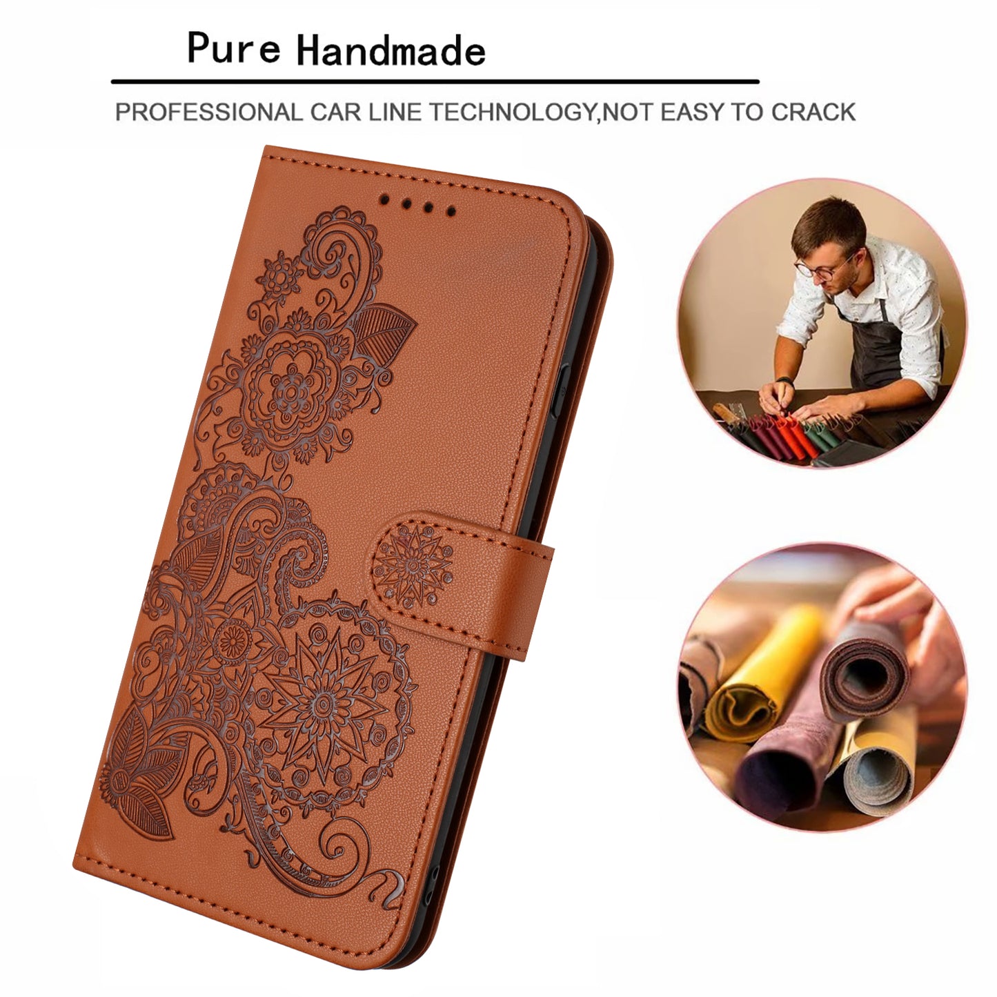 For iPhone 17 Phone Cases Mandala Flower Leather Wallet Mobile Cover with Strap - Coffee