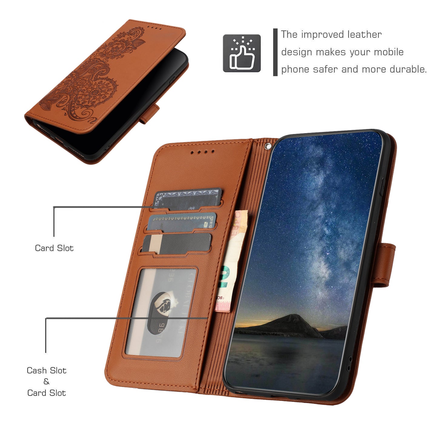 For iPhone 17 Phone Cases Mandala Flower Leather Wallet Mobile Cover with Strap - Coffee