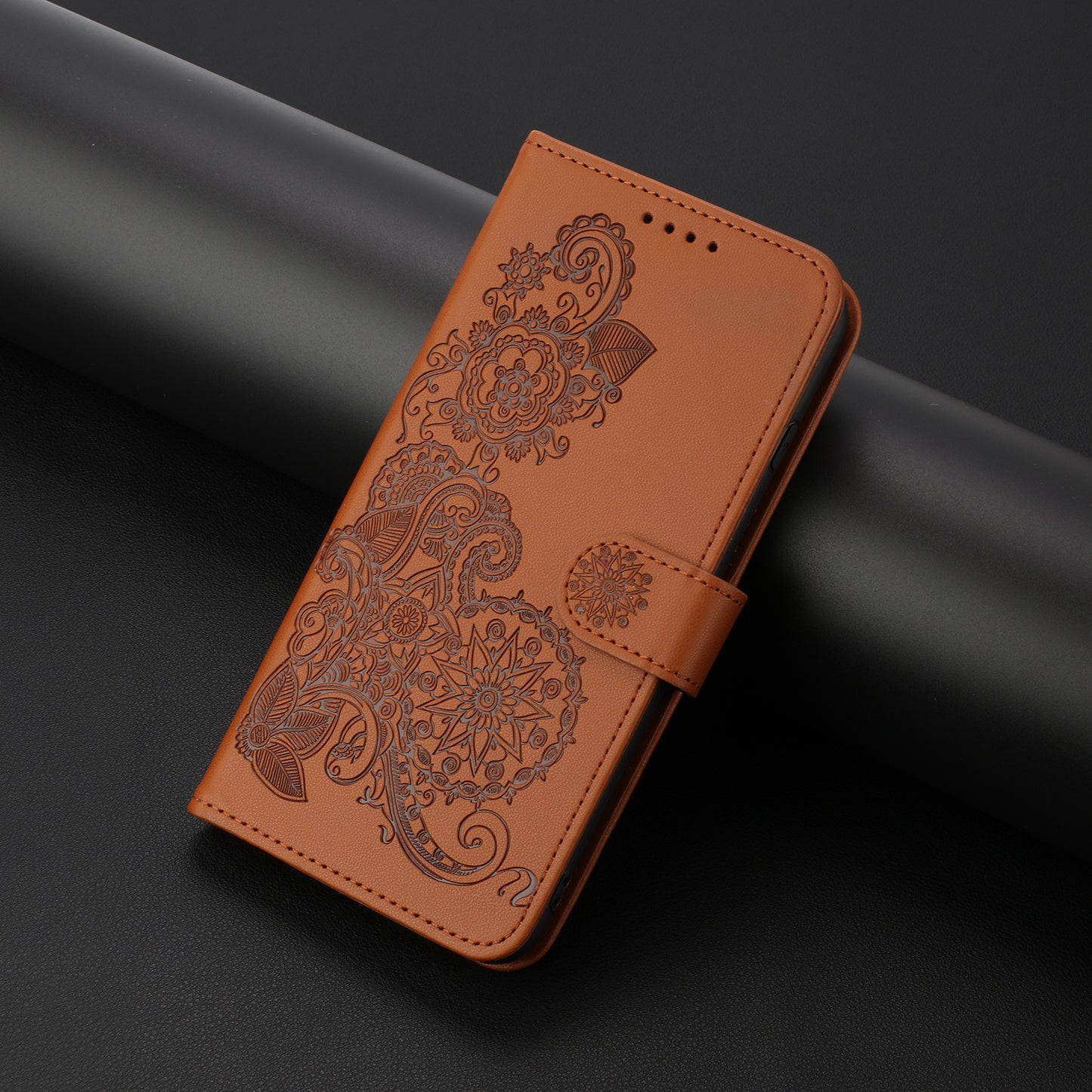 For iPhone 17 Phone Cases Mandala Flower Leather Wallet Mobile Cover with Strap - Coffee