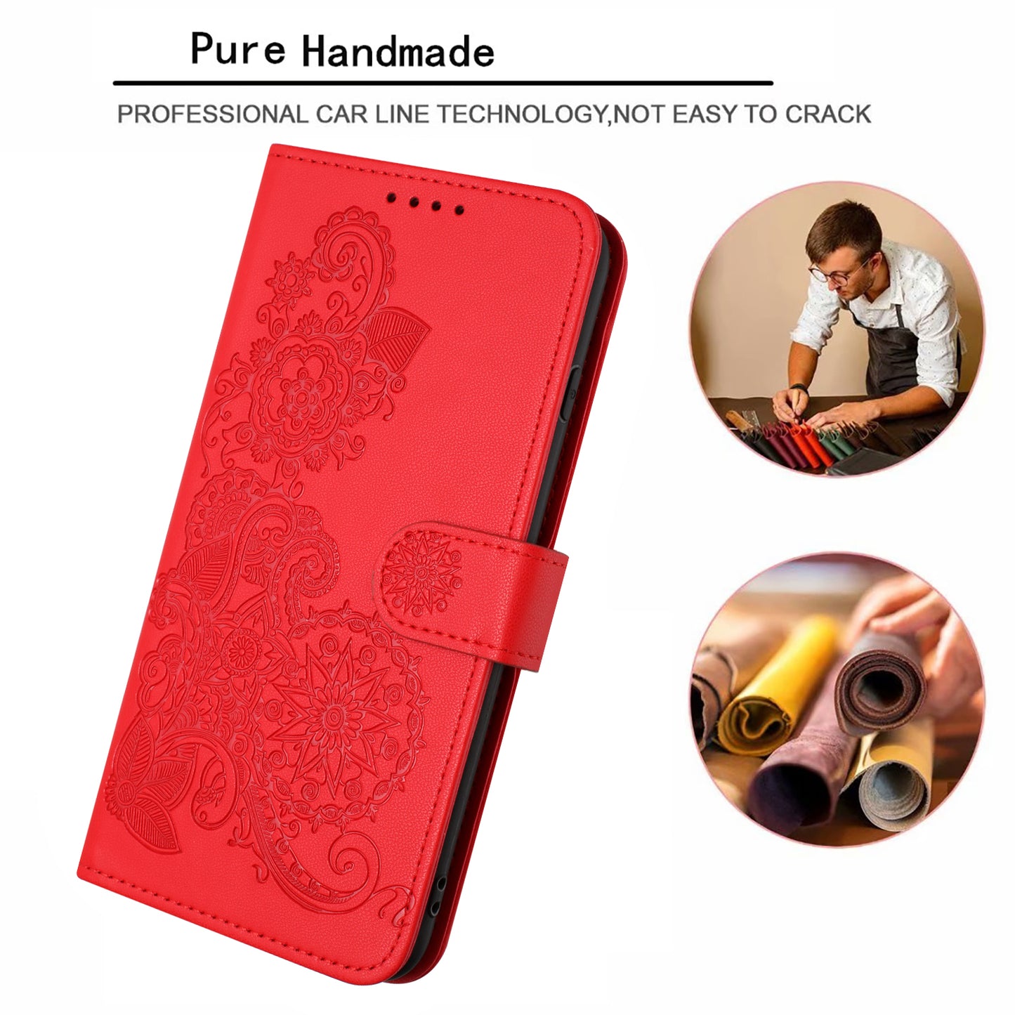 For iPhone 17 Phone Cases Mandala Flower Leather Wallet Mobile Cover with Strap - Red
