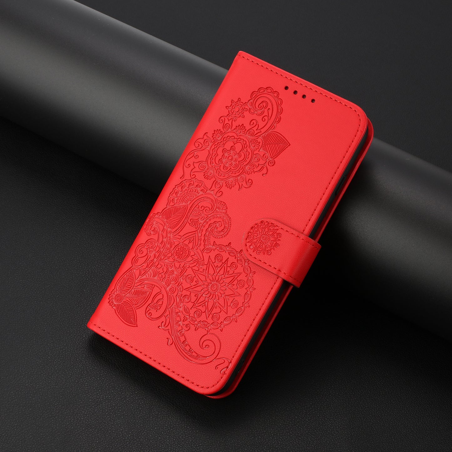 For iPhone 17 Phone Cases Mandala Flower Leather Wallet Mobile Cover with Strap - Red