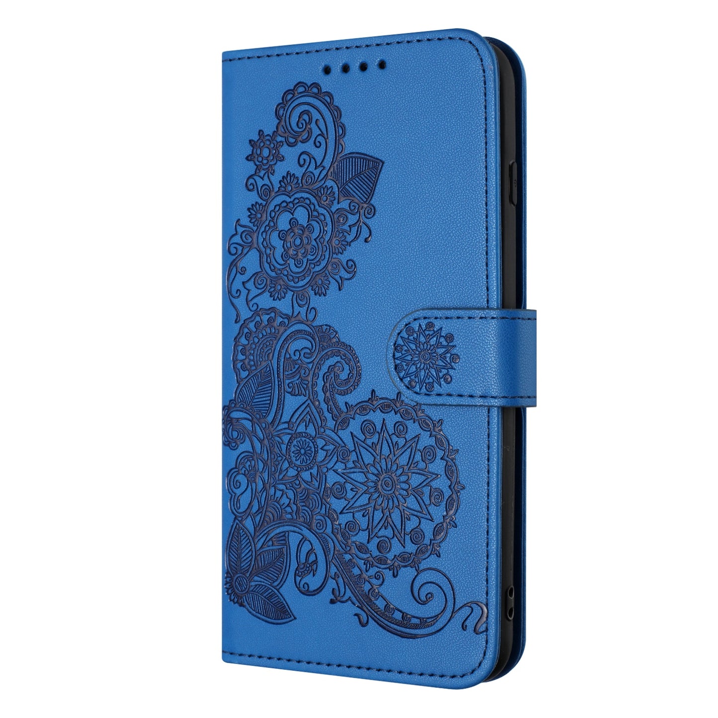 For iPhone 17 Phone Cases Mandala Flower Leather Wallet Mobile Cover with Strap - Royal Blue