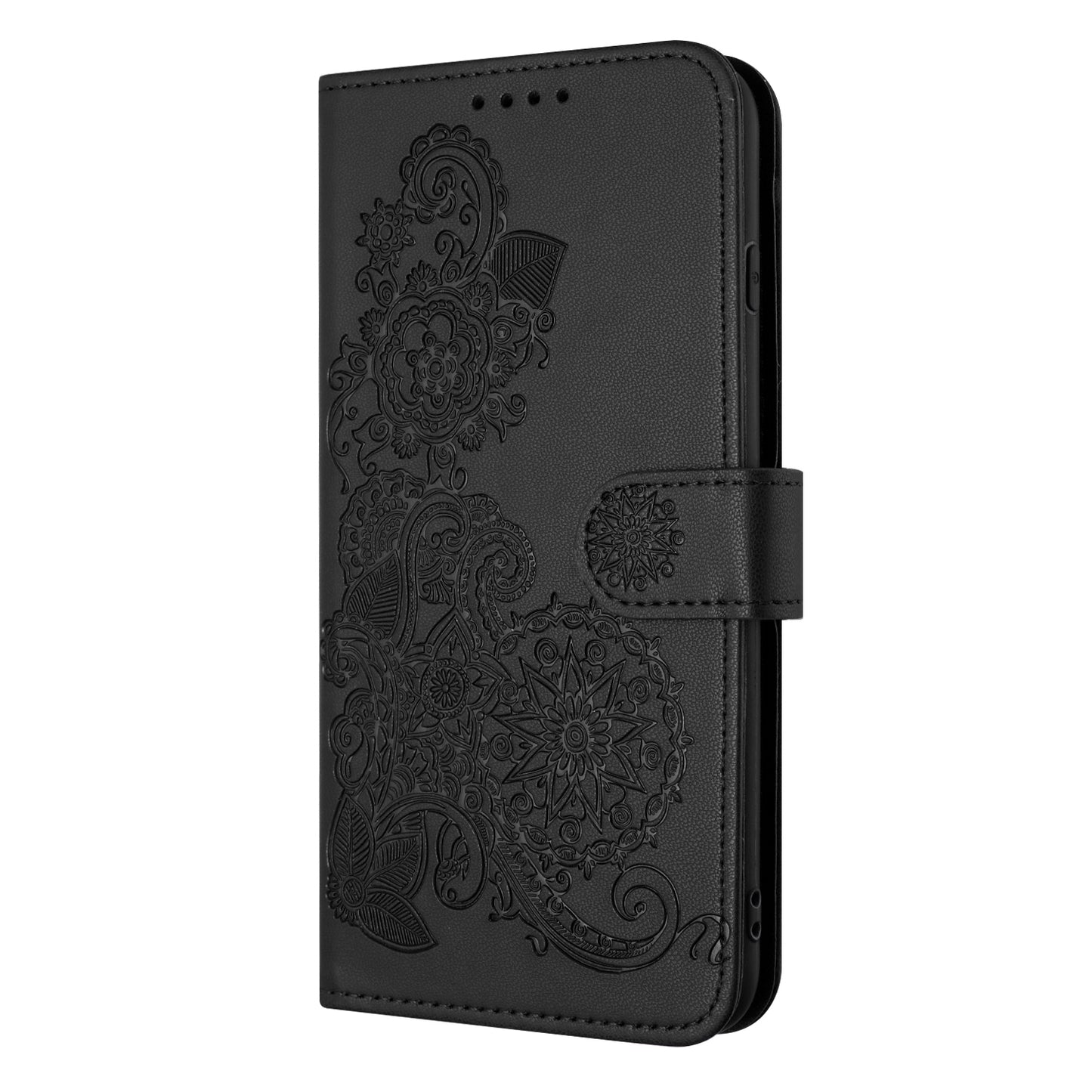 For iPhone 17 Phone Cases Mandala Flower Leather Wallet Mobile Cover with Strap - Black