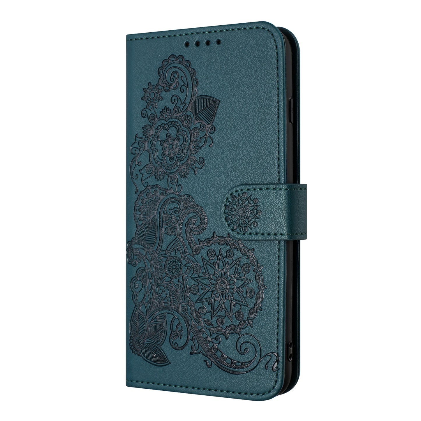 For iPhone 17 Phone Cases Mandala Flower Leather Wallet Mobile Cover with Strap - Blackish Green
