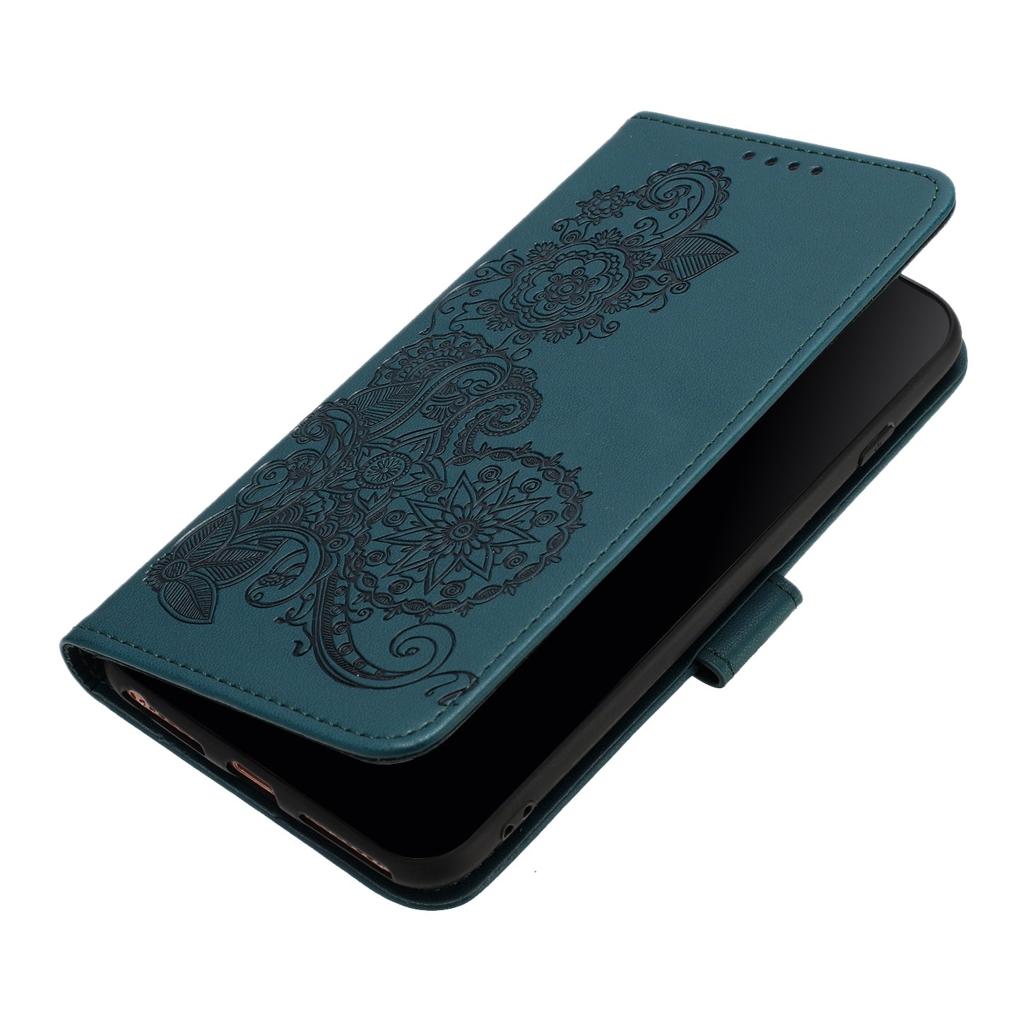 For iPhone 17 Phone Cases Mandala Flower Leather Wallet Mobile Cover with Strap - Blackish Green