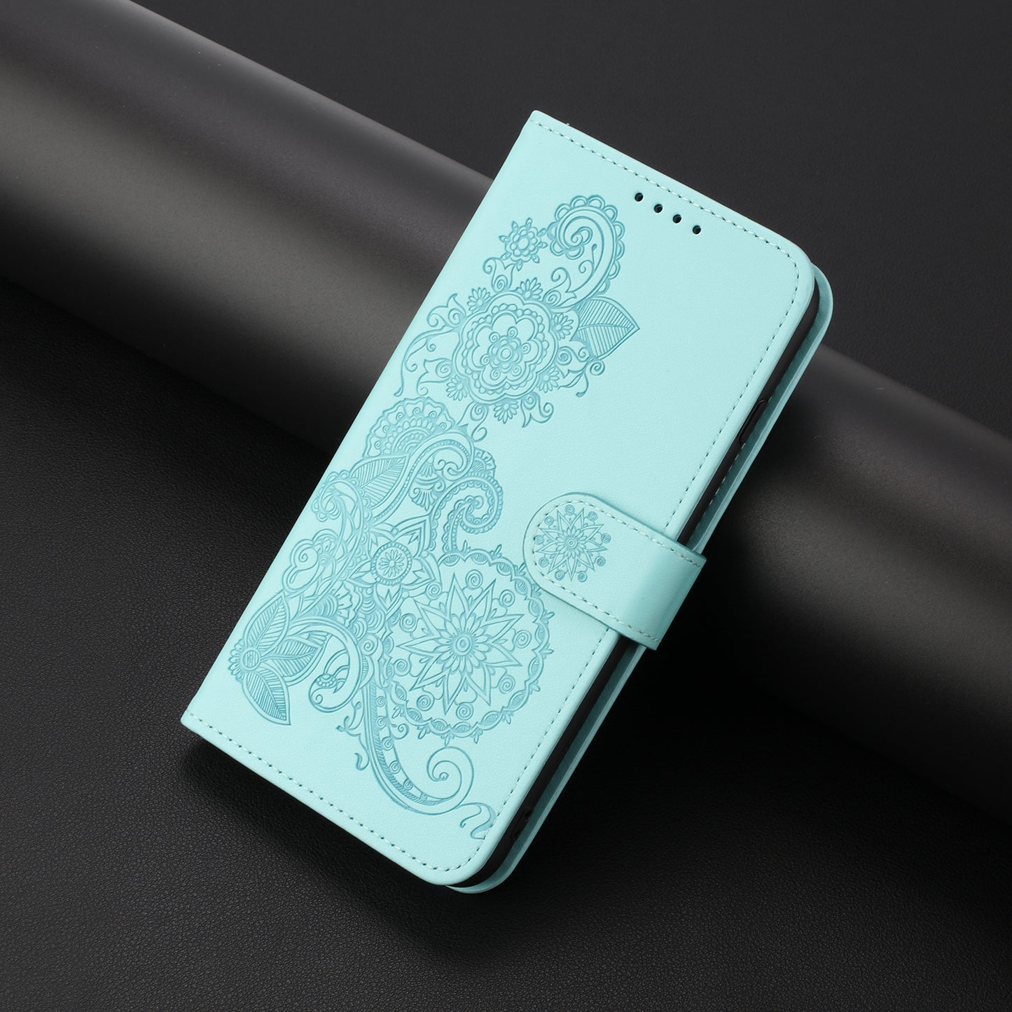 For iPhone 17 Phone Cases Mandala Flower Leather Wallet Mobile Cover with Strap - Light Blue