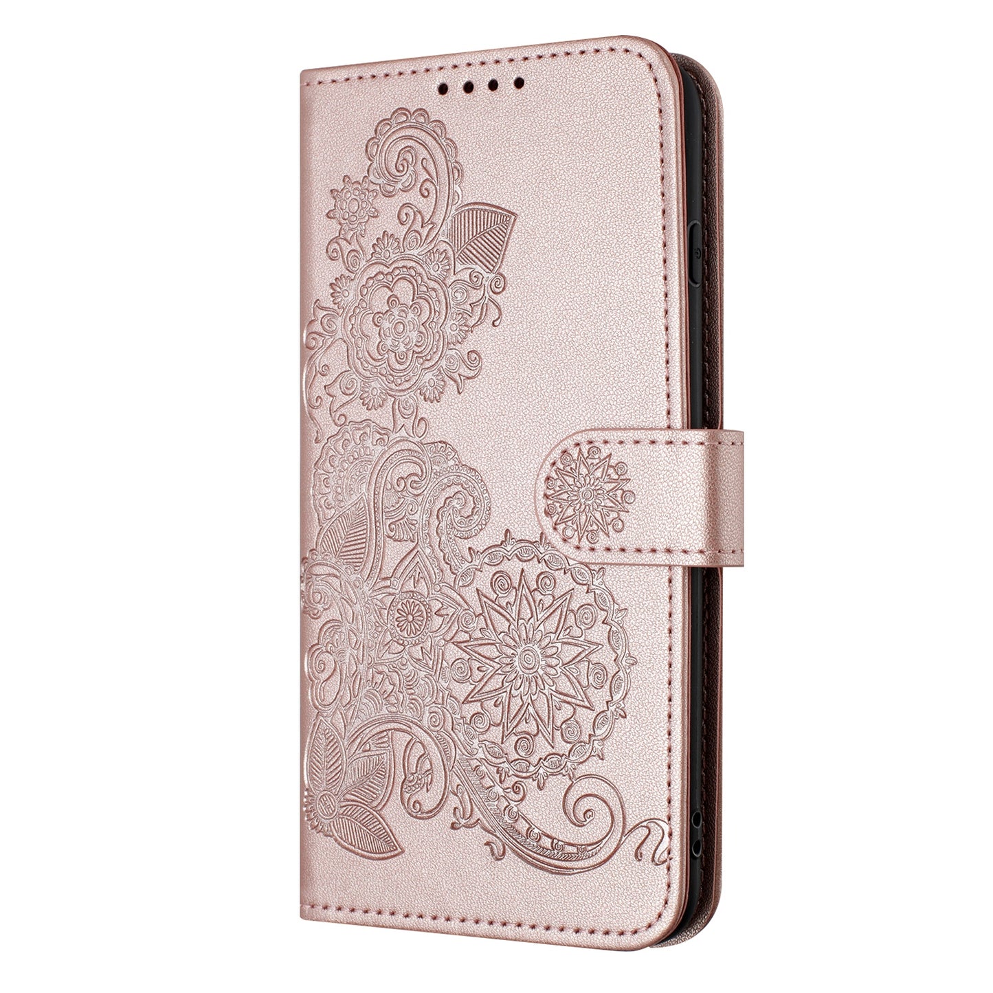 For iPhone 17 Phone Cases Mandala Flower Leather Wallet Mobile Cover with Strap - Rose Gold