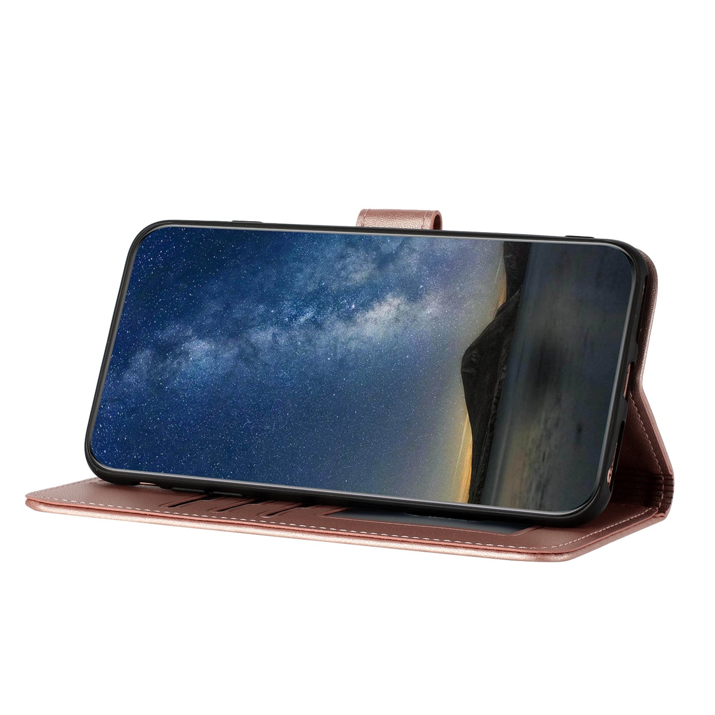 For iPhone 17 Phone Cases Mandala Flower Leather Wallet Mobile Cover with Strap - Rose Gold