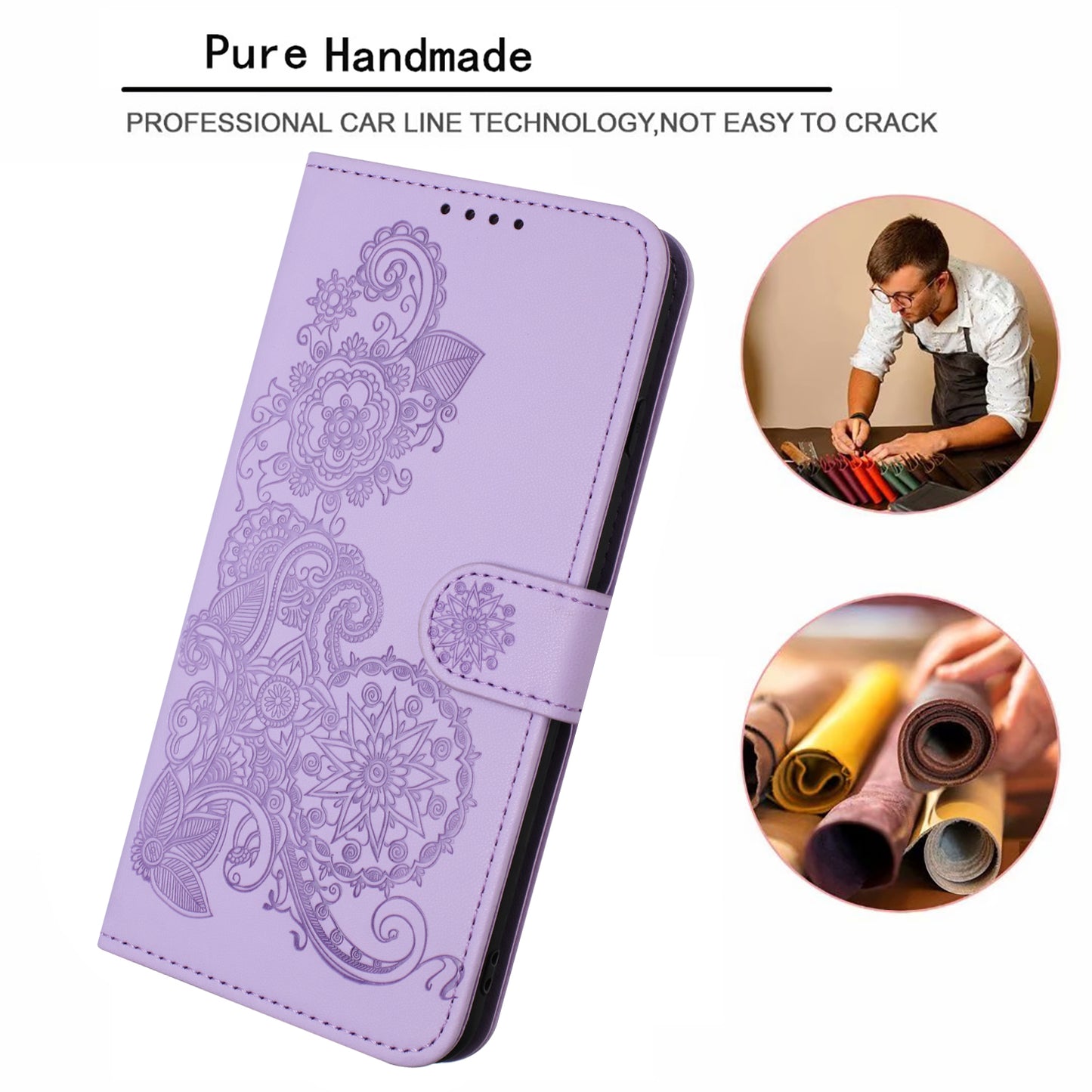 For iPhone 17 Phone Cases Mandala Flower Leather Wallet Mobile Cover with Strap - Purple