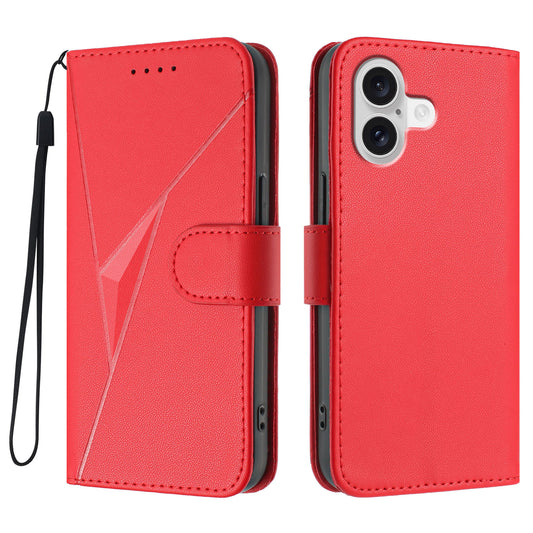 For iPhone 17 Case Triangle Imprint Leather Phone Cover with Lanyard - Red