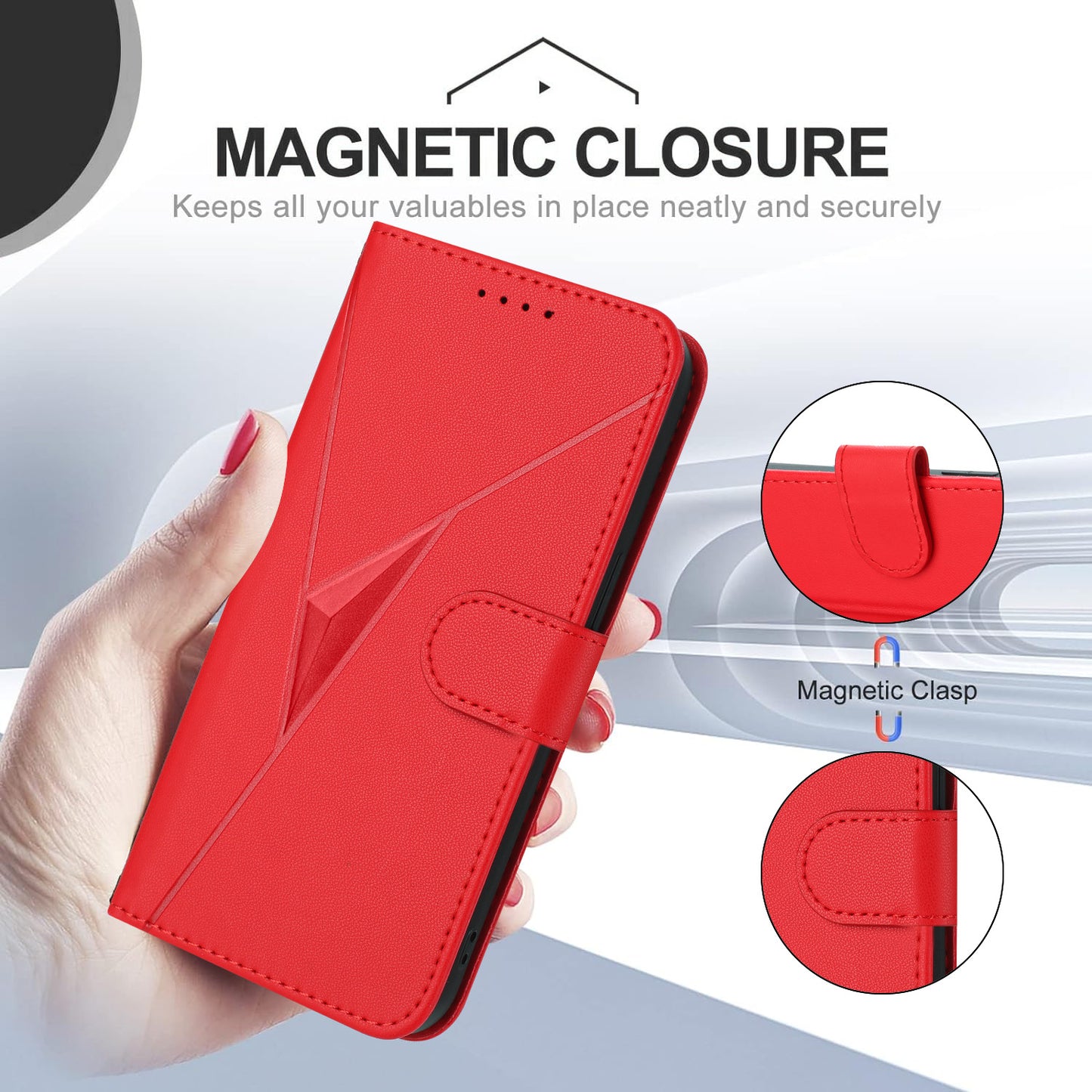 For iPhone 17 Case Triangle Imprint Leather Phone Cover with Lanyard - Red