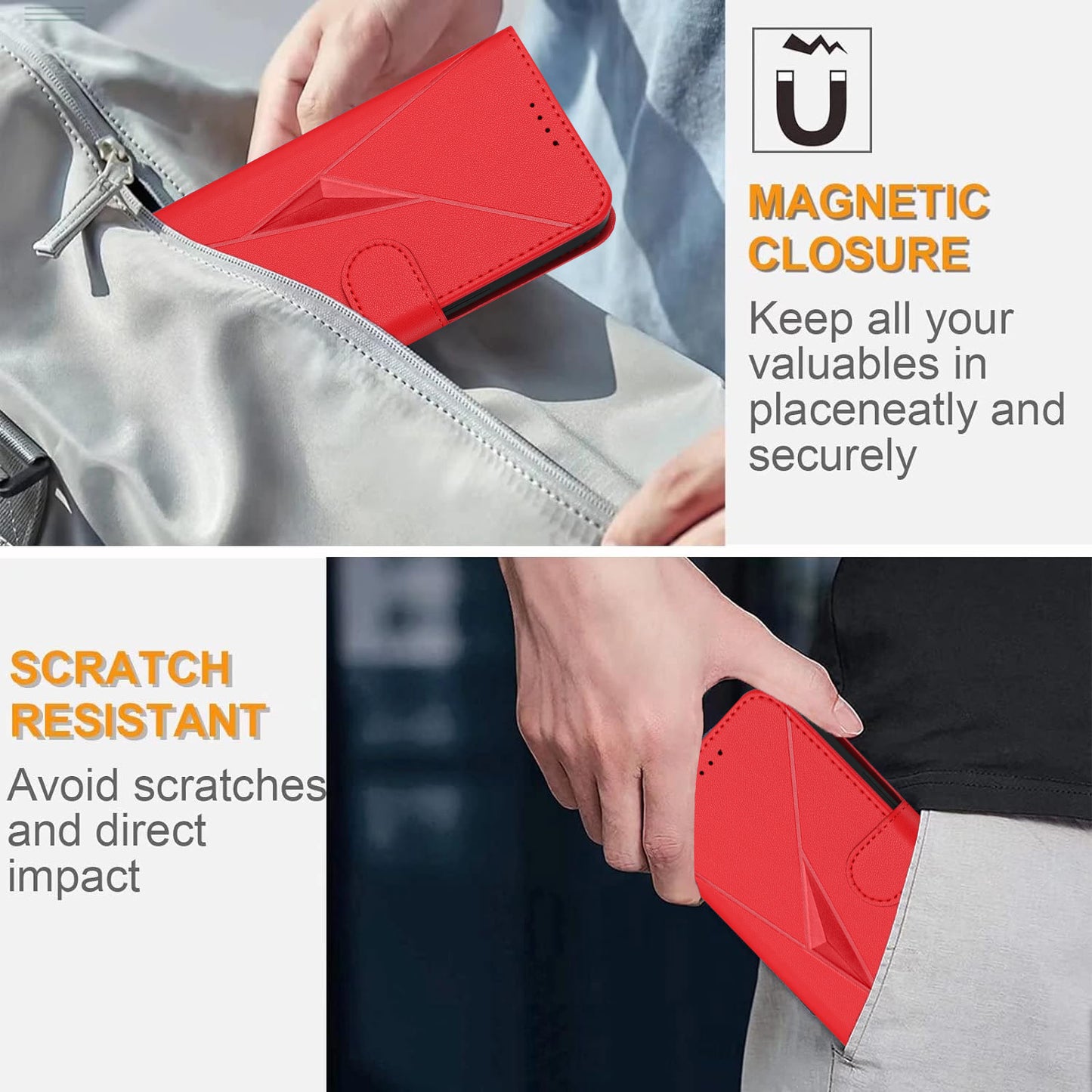 For iPhone 17 Case Triangle Imprint Leather Phone Cover with Lanyard - Red