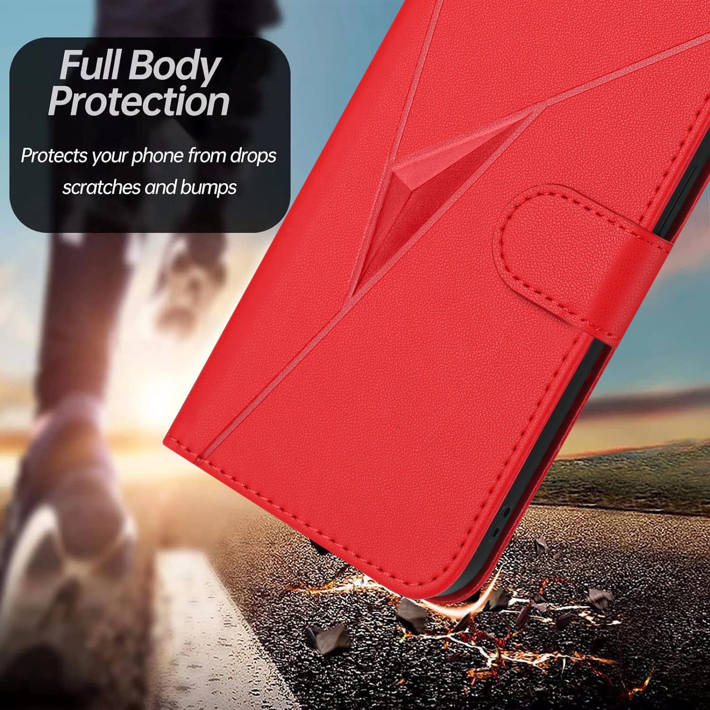 For iPhone 17 Case Triangle Imprint Leather Phone Cover with Lanyard - Red