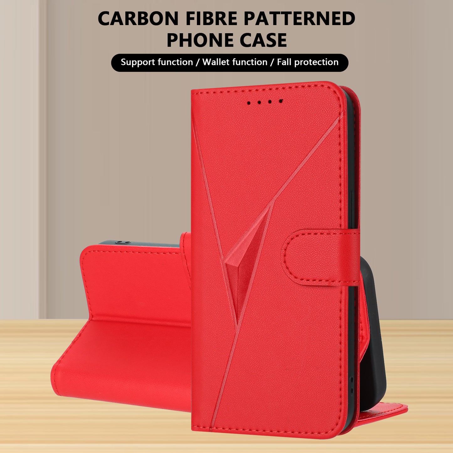 For iPhone 17 Case Triangle Imprint Leather Phone Cover with Lanyard - Red