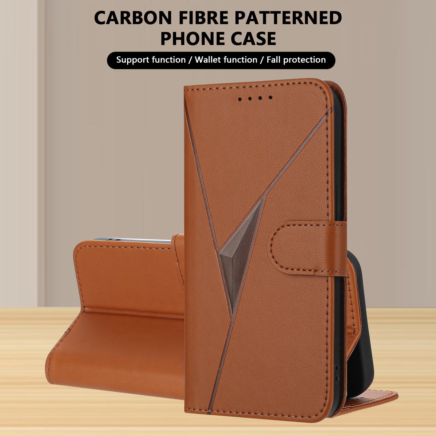 For iPhone 17 Case Triangle Imprint Leather Phone Cover with Lanyard - Coffee