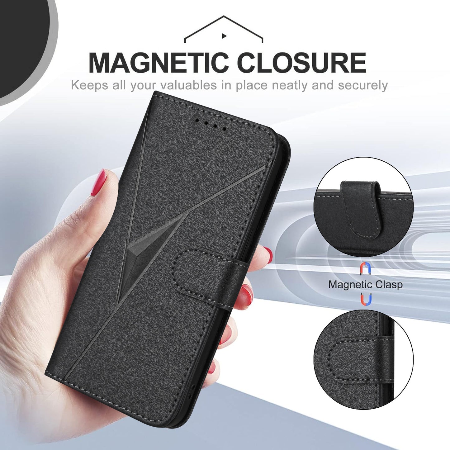 For iPhone 17 Case Triangle Imprint Leather Phone Cover with Lanyard - Black