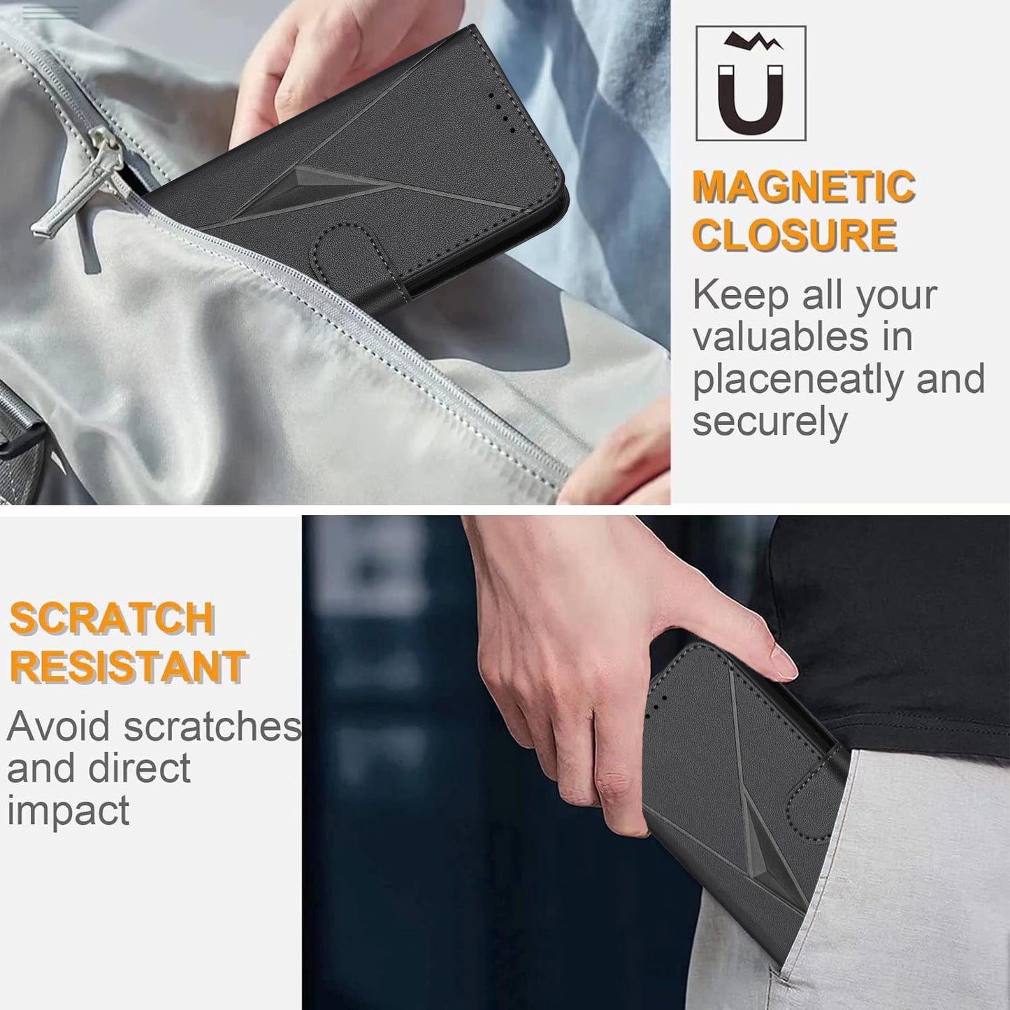 For iPhone 17 Case Triangle Imprint Leather Phone Cover with Lanyard - Black