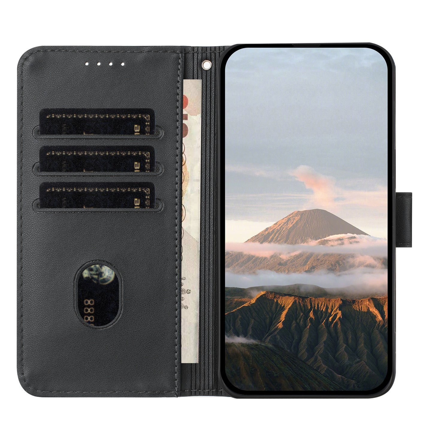 For iPhone 17 Case Triangle Imprint Leather Phone Cover with Lanyard - Black