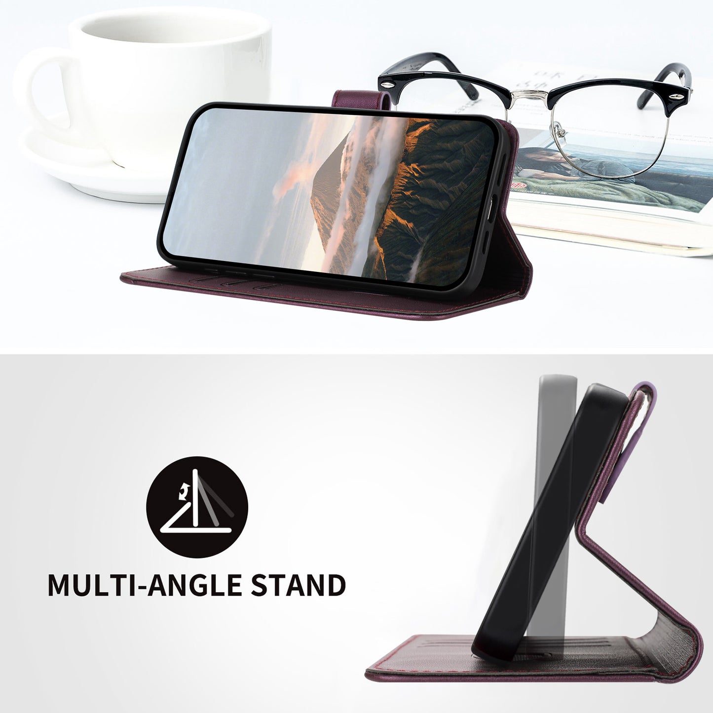 For iPhone 17 Case Triangle Imprint Leather Phone Cover with Lanyard - Dark Purple