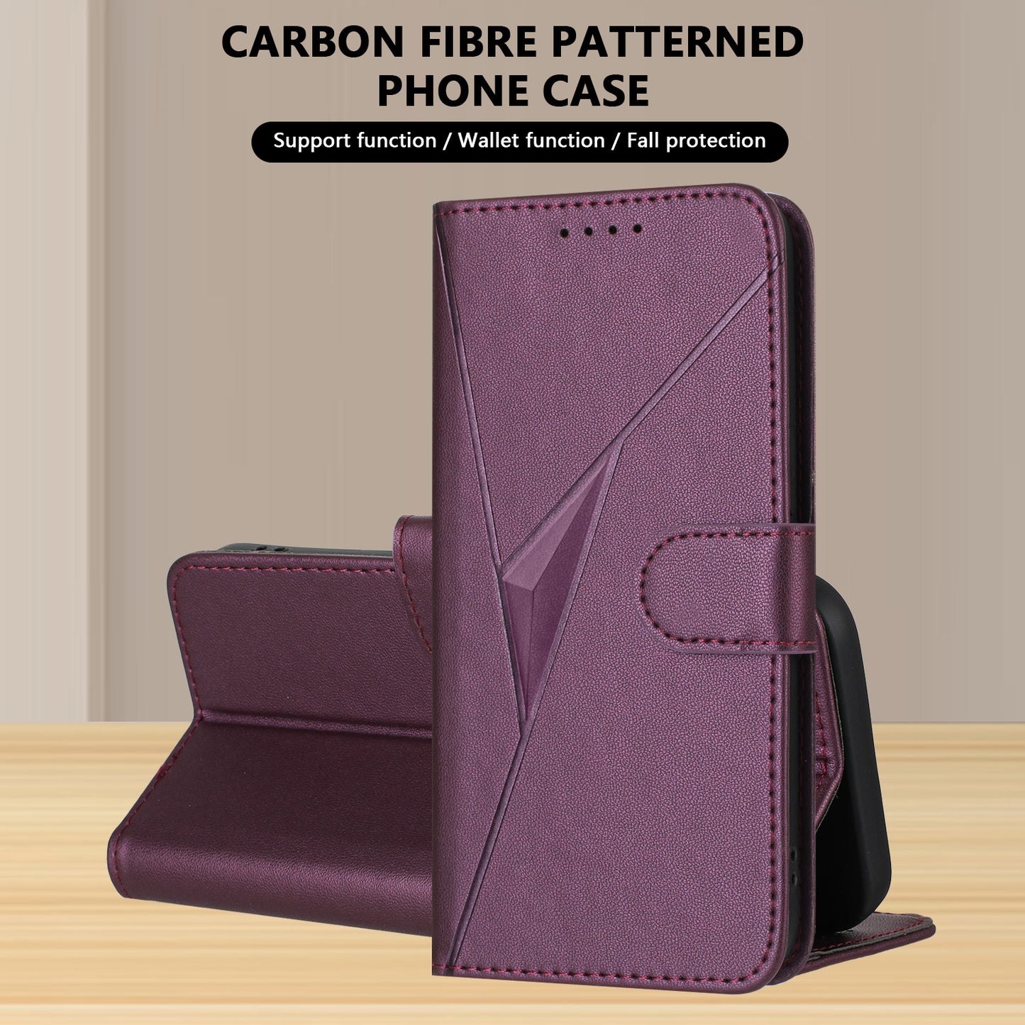 For iPhone 17 Case Triangle Imprint Leather Phone Cover with Lanyard - Dark Purple