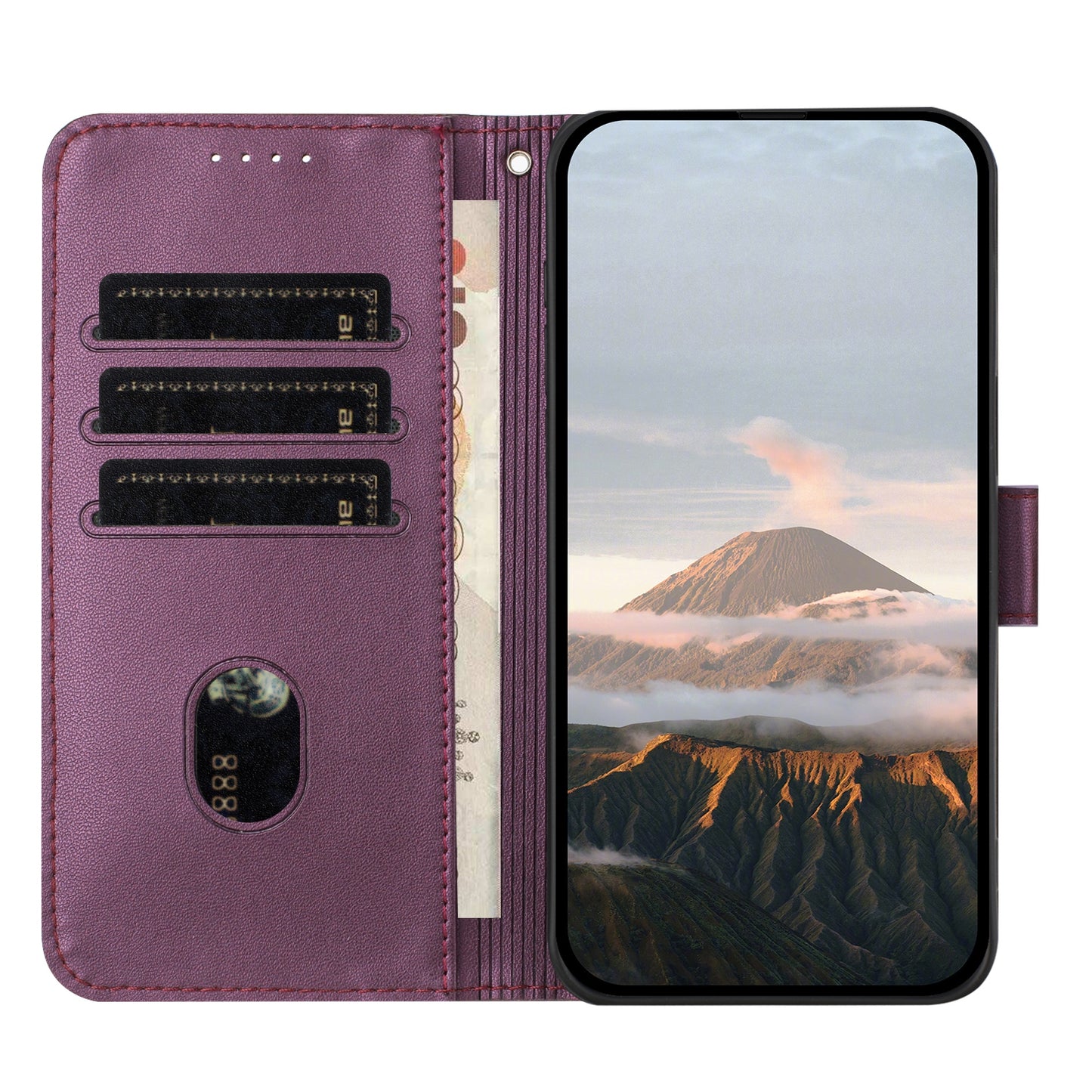 For iPhone 17 Case Triangle Imprint Leather Phone Cover with Lanyard - Dark Purple